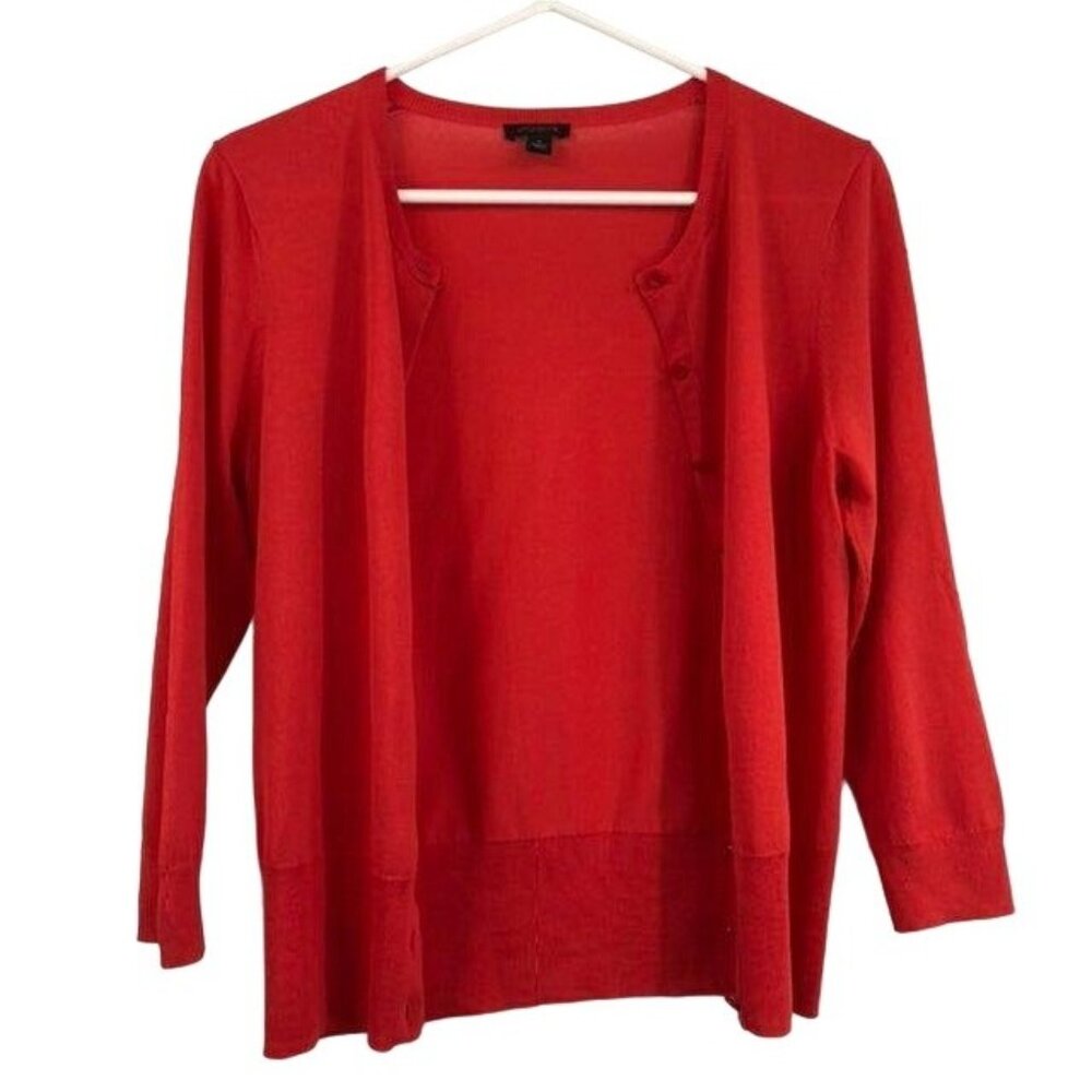 Ann Taylor Cardigan Womens S Stretch Button Front Orange Red Career Casual - Picture 1 of 12